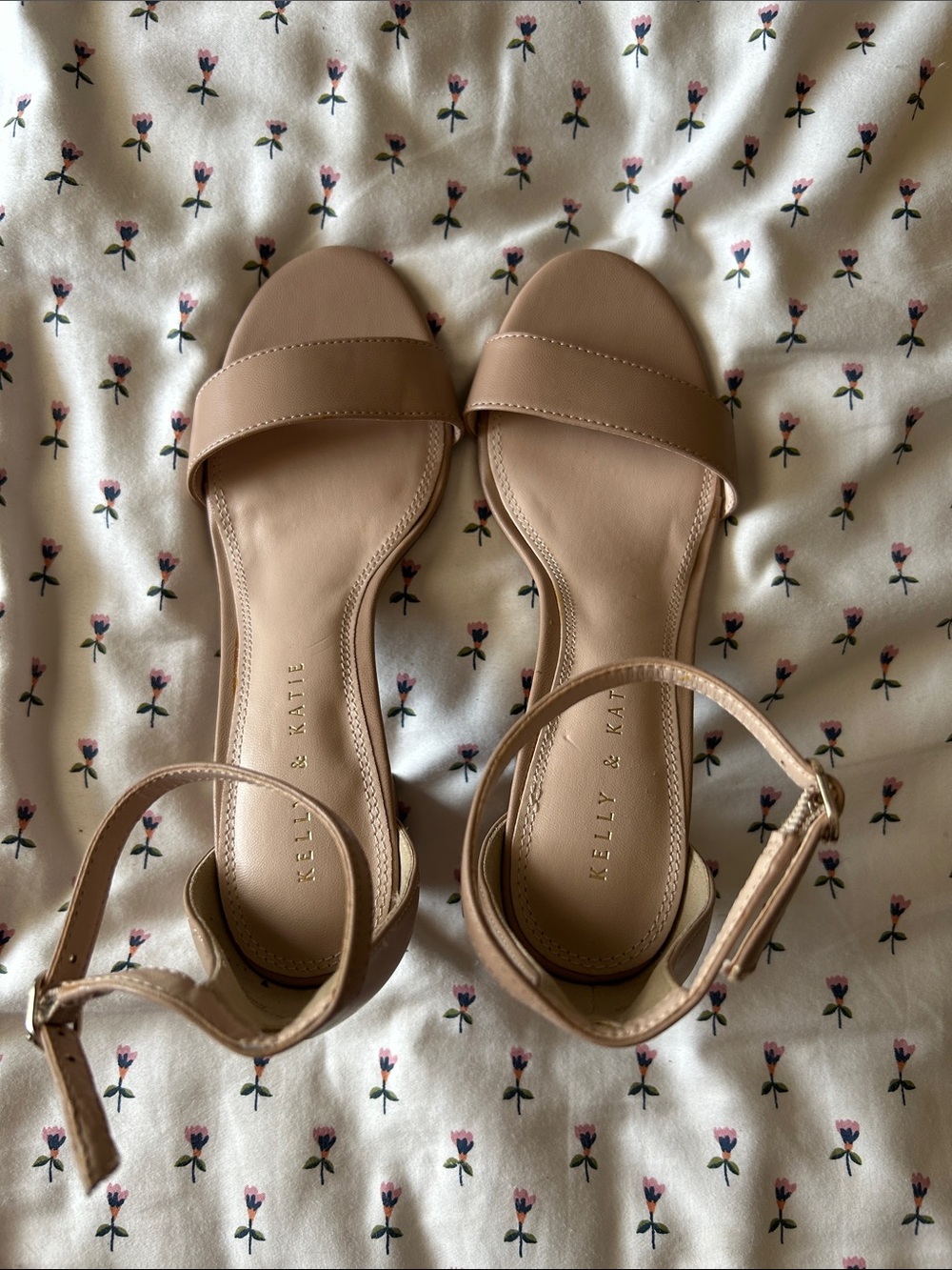 Kelly & Katie Nude Tan Ankle-Strap Block Heel Sandals